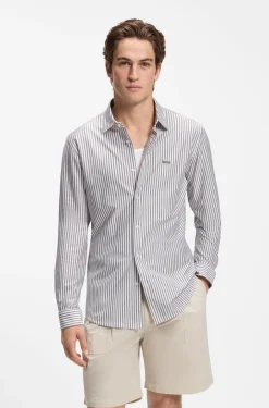 Slim-Fit Hemd aus meliertem Baumwoll-Jersey
