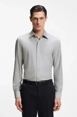 Slim-Fit Hemd aus meliertem Performance-Stretch-Jersey
