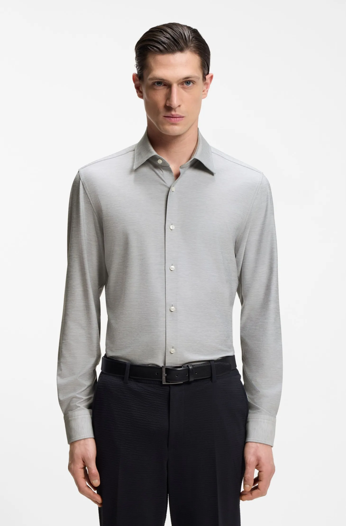 Slim-Fit Hemd aus meliertem Performance-Stretch-Jersey