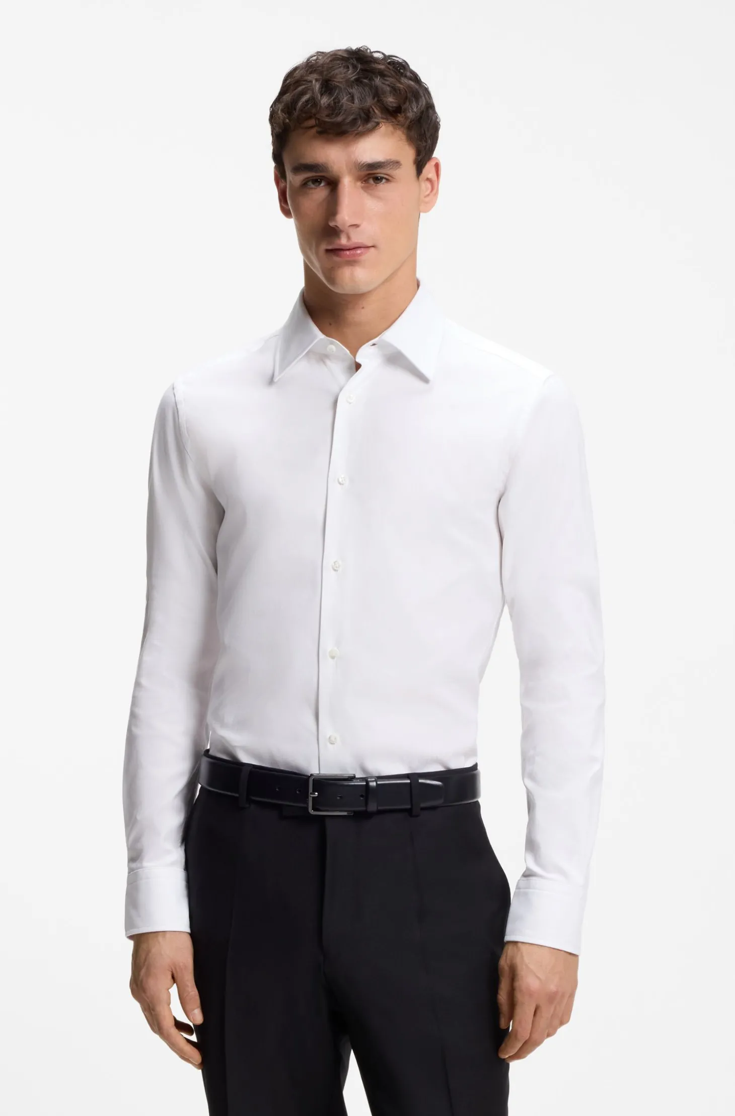Slim-Fit Hemd aus strukturierter italienischer Stretch-Baumwolle