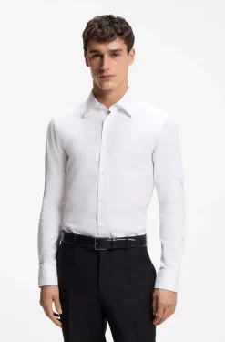 Slim-Fit Hemd aus strukturierter italienischer Stretch-Baumwolle