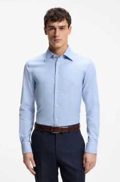 Slim-Fit Hemd aus strukturierter italienischer Stretch-Baumwolle