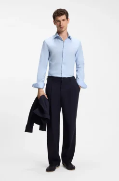 Slim-Fit Hemd aus thermoregulierendem, strukturiertem Baumwoll-Mix