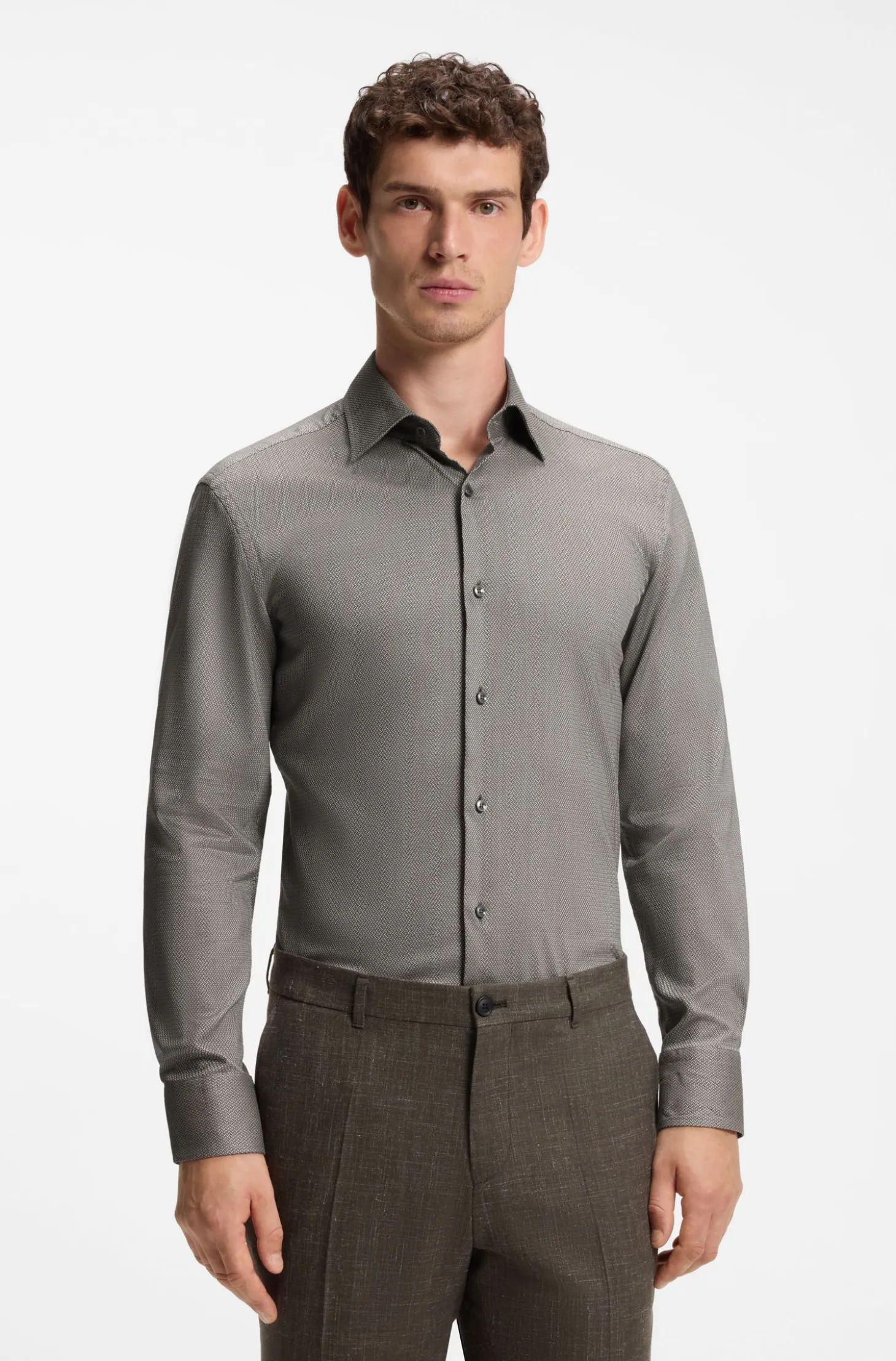 Slim-Fit Hemd aus thermoregulierendem, strukturiertem Baumwoll-Mix