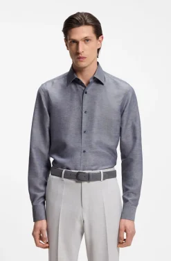 Slim-Fit Hemd aus Twill aus einem Leinen-Mix