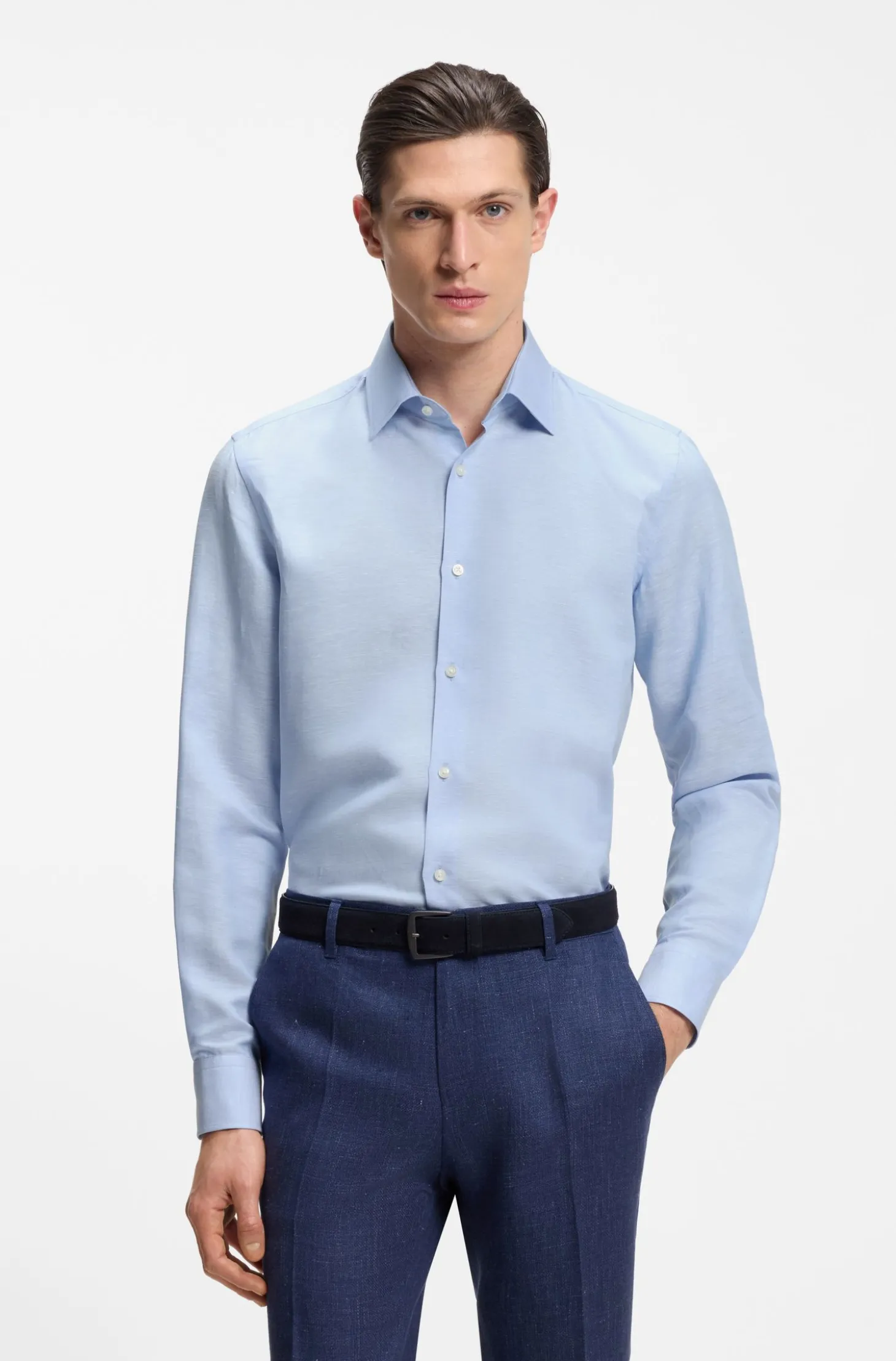 Slim-Fit Hemd aus Twill aus einem Leinen-Mix