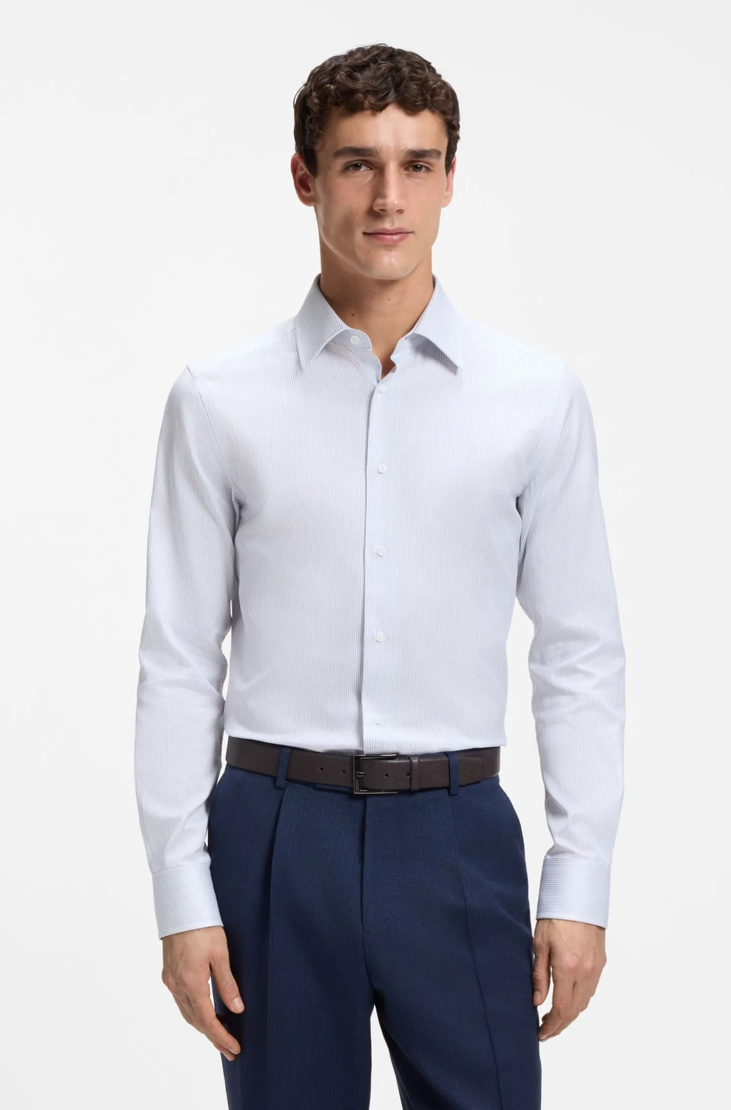 Slim-Fit Hemd mit Streifen aus in Italien gefertigter Baumwolle