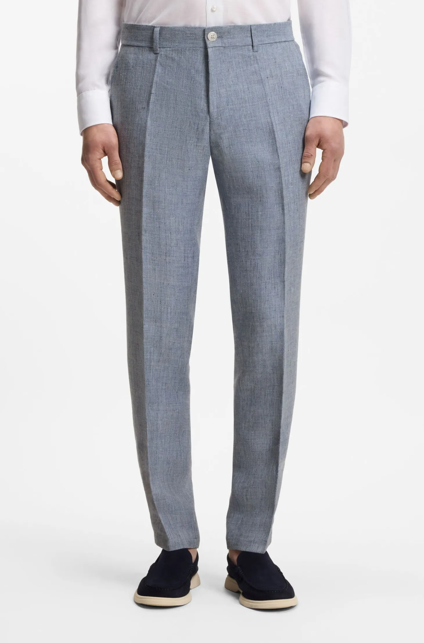 Slim-Fit Hose aus gemustertem Leinen