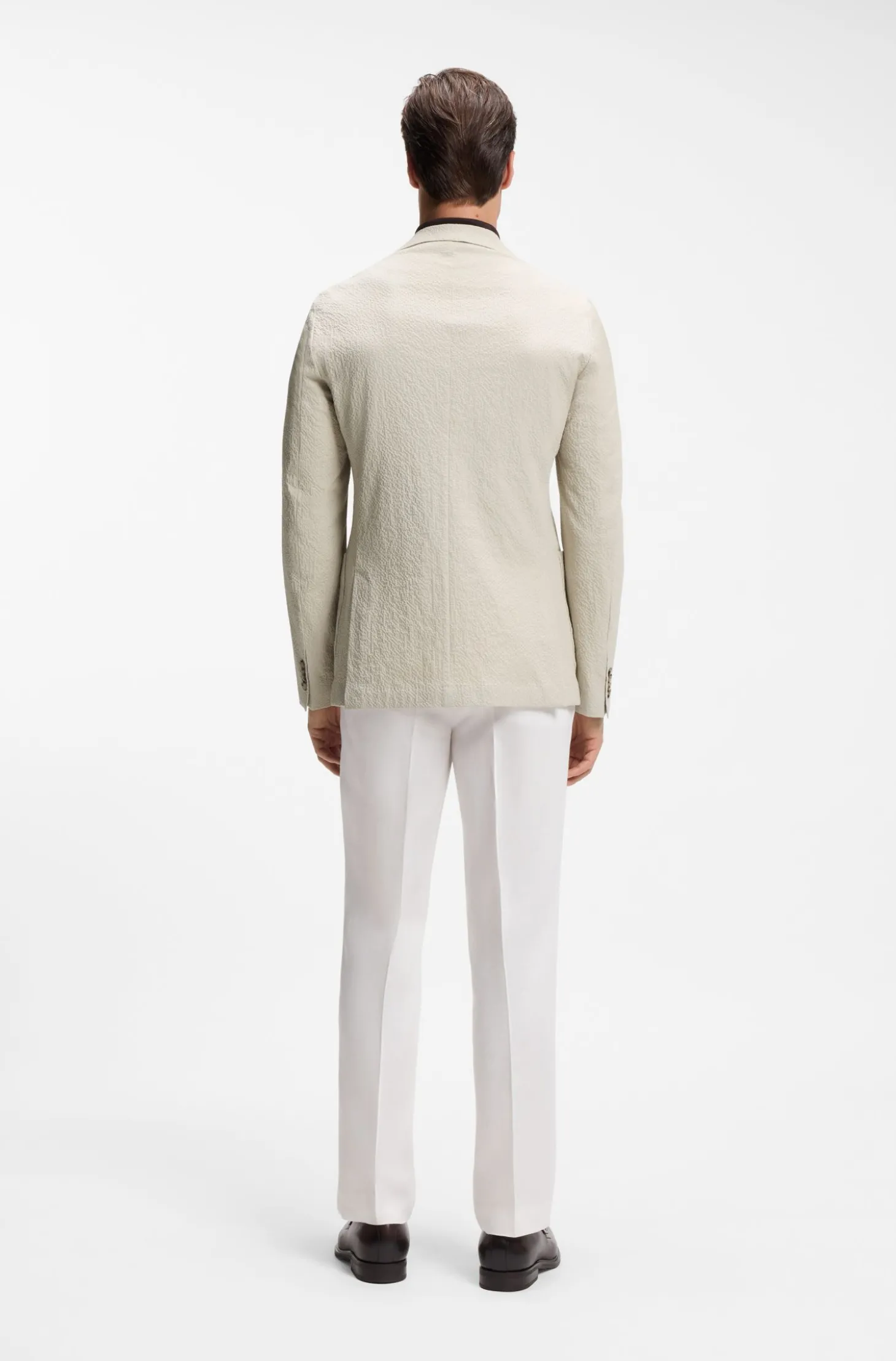 Slim-Fit Jacke aus elastischem Baumwoll-Seersucker