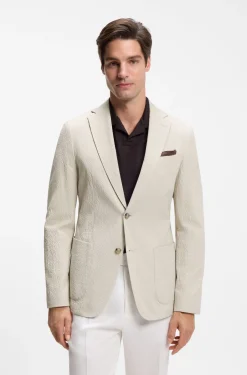 Slim-Fit Jacke aus elastischem Baumwoll-Seersucker