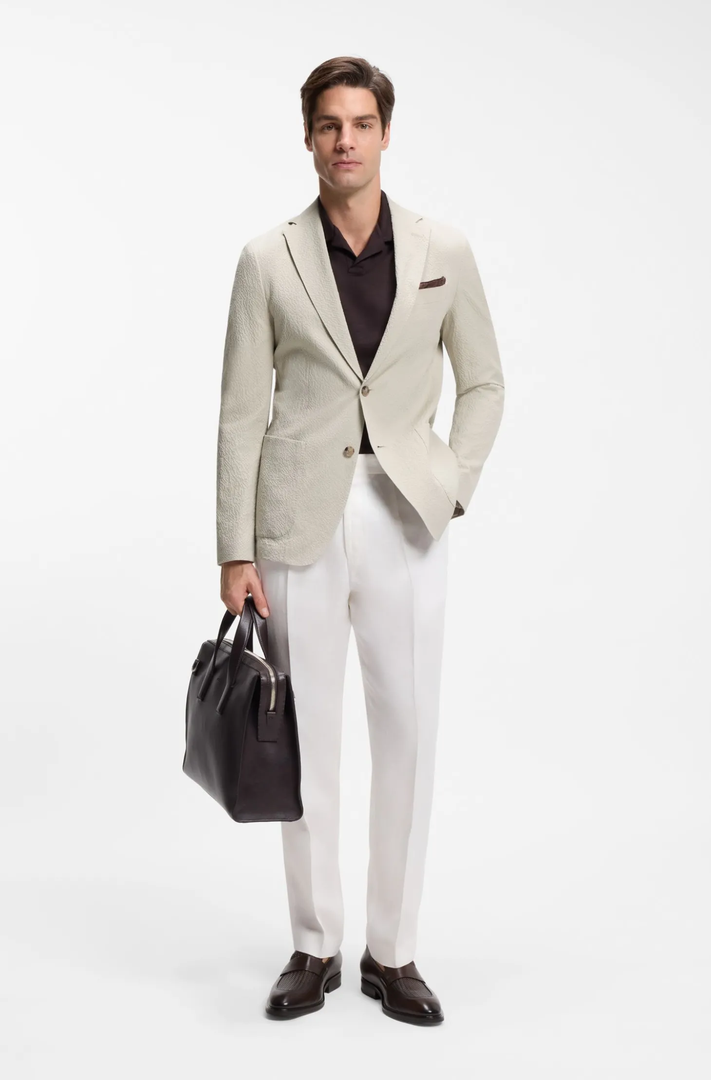 Slim-Fit Jacke aus elastischem Baumwoll-Seersucker