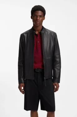 Slim-Fit Jacke aus genarbtem Leder