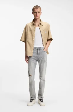 Slim-Fit Jeans aus grauem Used-Denim