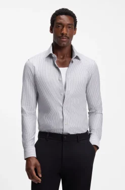 Slim-Fit Jersey-Hemd aus Baumwoll-Mix mit Streifen-Muster