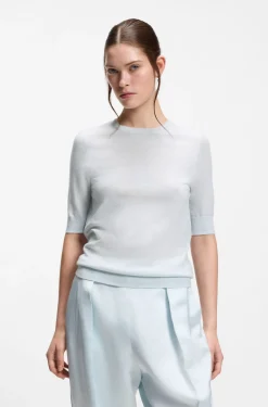 Slim-Fit Kurzarmpullover aus superfeiner Merinowolle