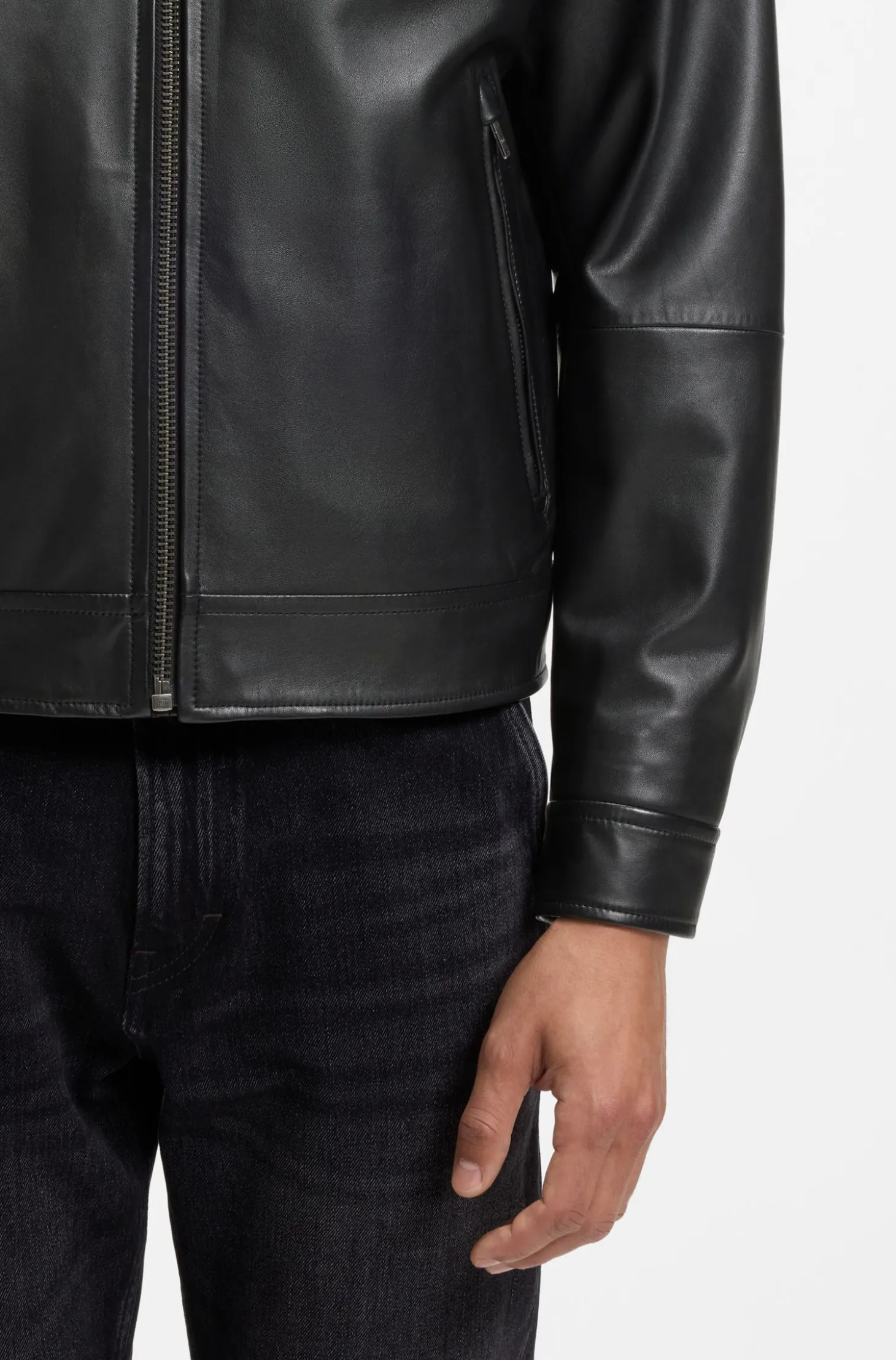 Slim-Fit Lederjacke mit Biker-Details