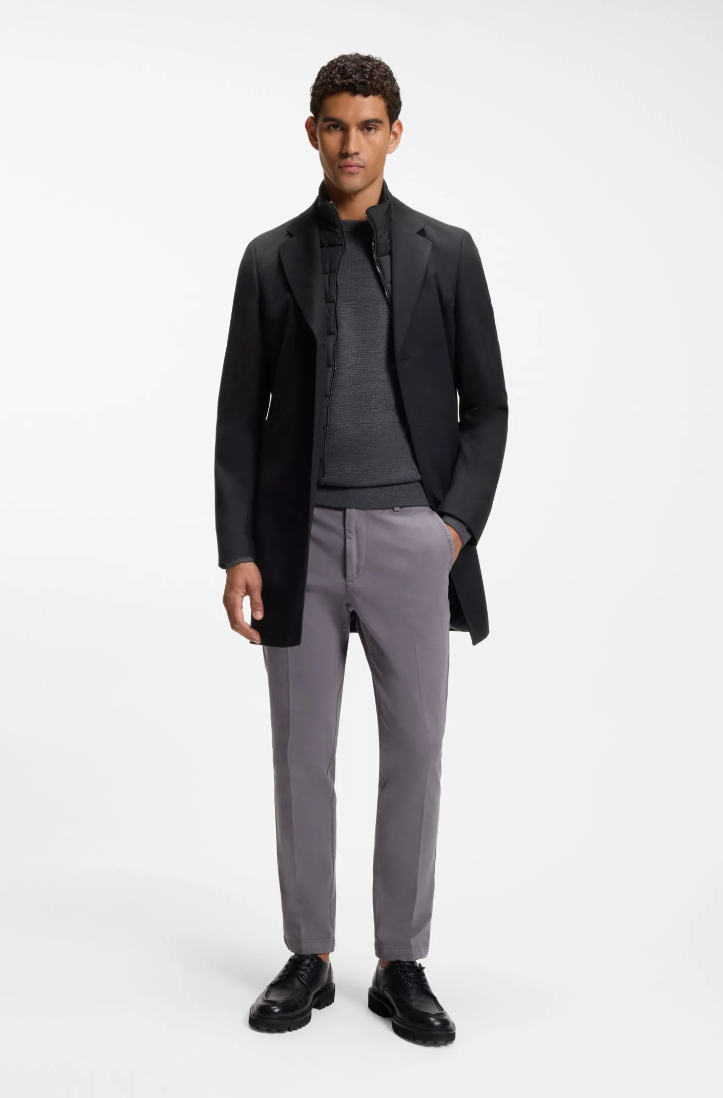Slim-Fit Mantel aus wasserabweisendem Woll-Mix