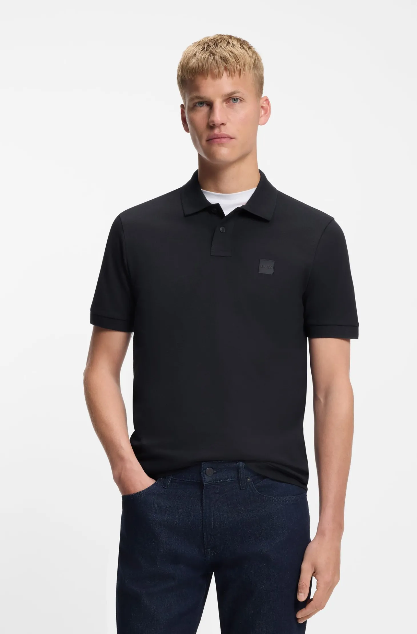 Slim-Fit Polohemd aus Stretch-Baumwolle mit Logo-Aufnäher