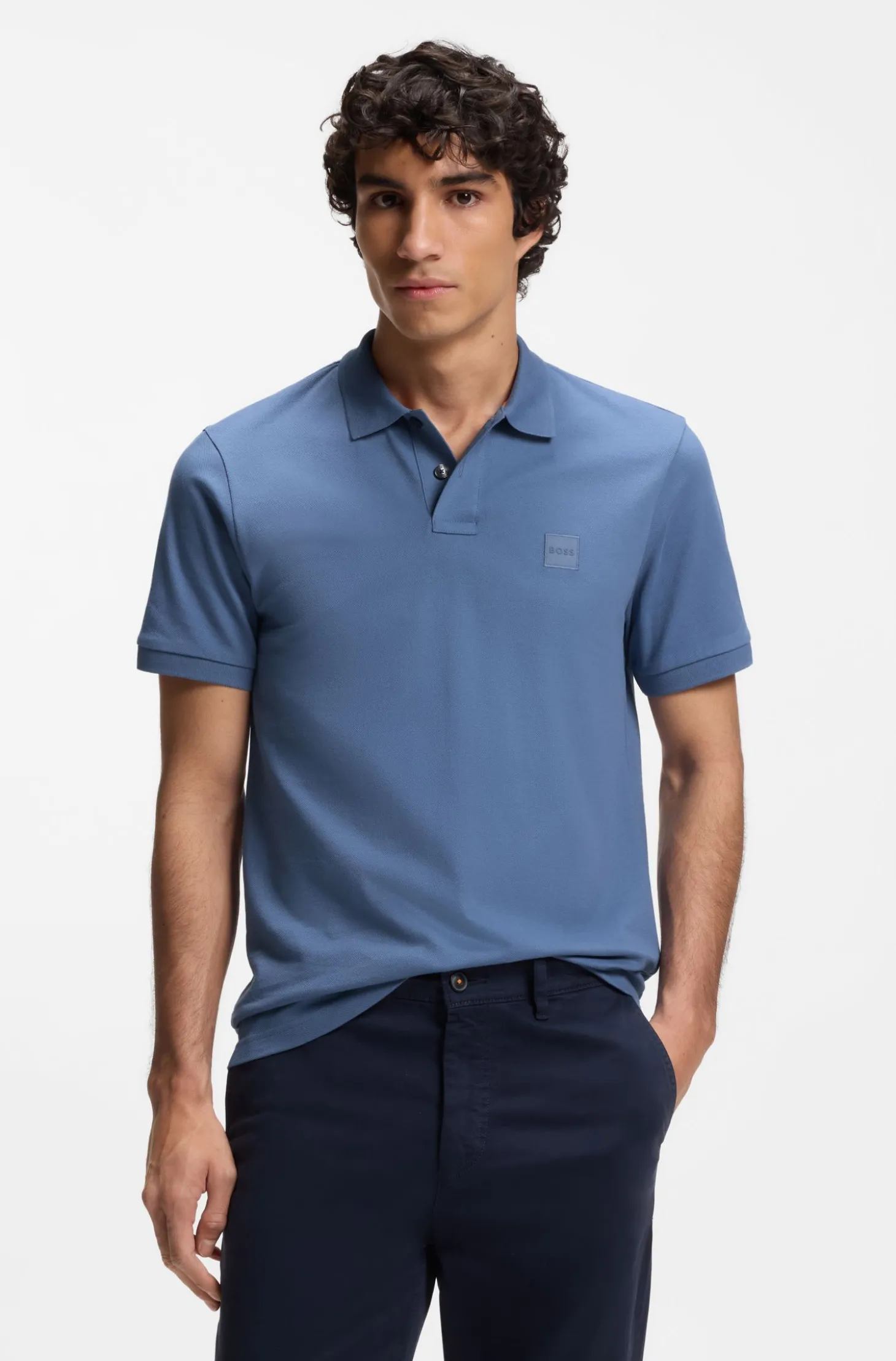 Slim-Fit Polohemd aus Stretch-Baumwolle mit Logo-Aufnäher