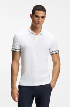 Slim-Fit Poloshirt aus Baumwolle mit gestreiften Ärmelbündchen