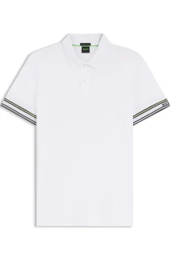 Slim-Fit Poloshirt aus Baumwolle mit gestreiften Ärmelbündchen