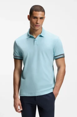 Slim-Fit Poloshirt aus Baumwolle mit gestreiften Ärmelbündchen