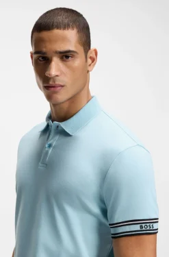 Slim-Fit Poloshirt aus Baumwolle mit gestreiften Ärmelbündchen