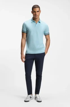 Slim-Fit Poloshirt aus Baumwolle mit gestreiften Ärmelbündchen