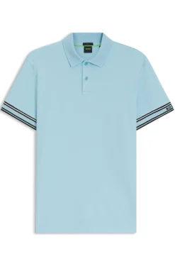 Slim-Fit Poloshirt aus Baumwolle mit gestreiften Ärmelbündchen