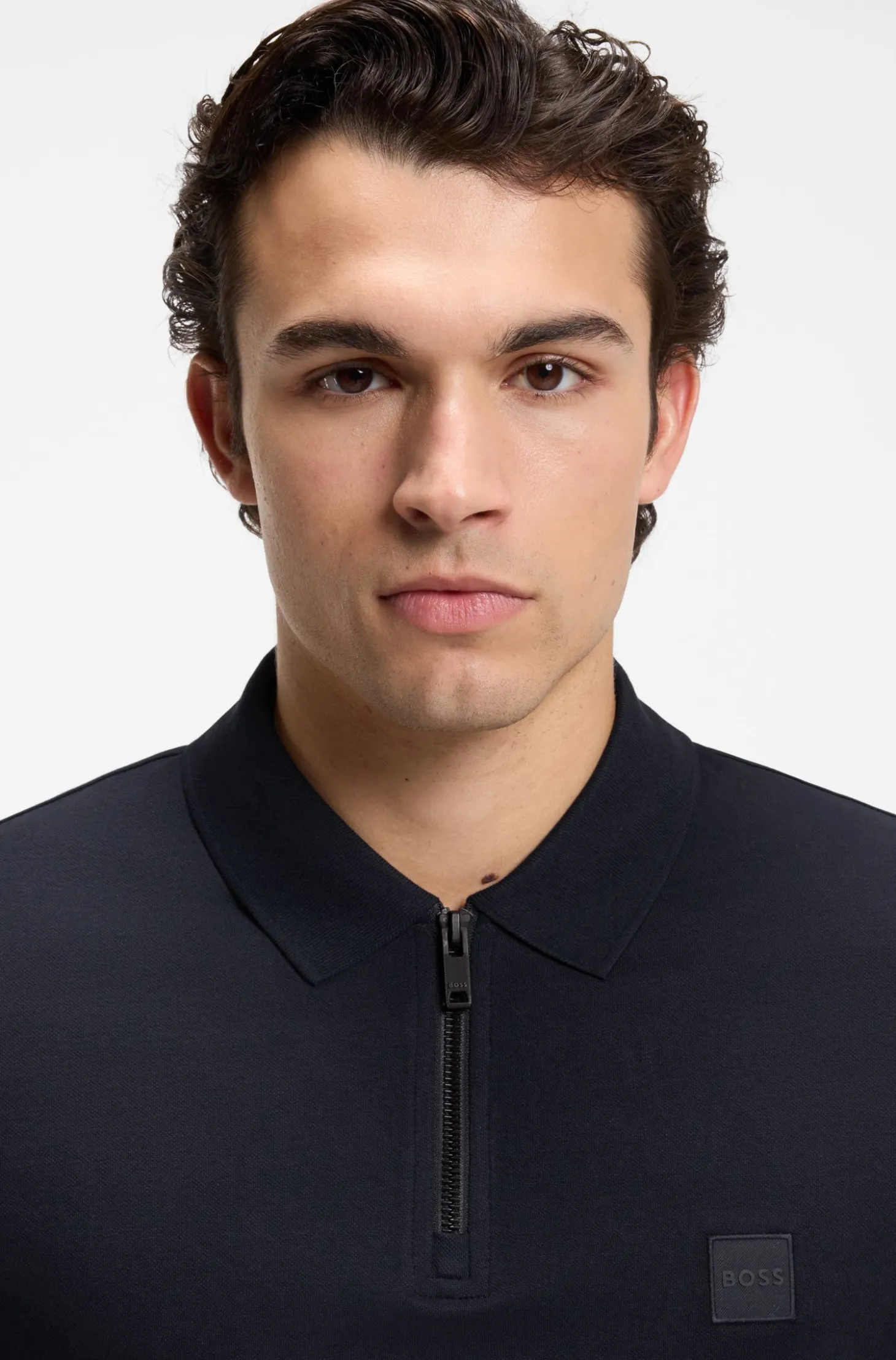 Slim-Fit Poloshirt aus Stretch-Baumwolle mit Reißverschluss