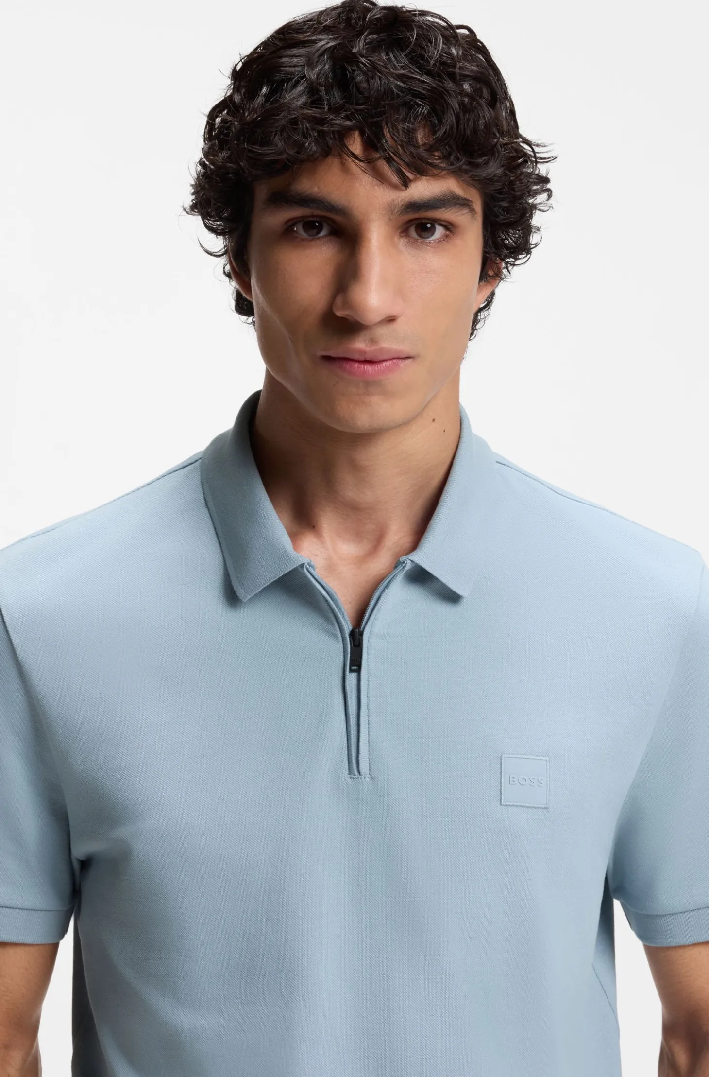 Slim-Fit Poloshirt aus Stretch-Baumwolle mit Reißverschluss