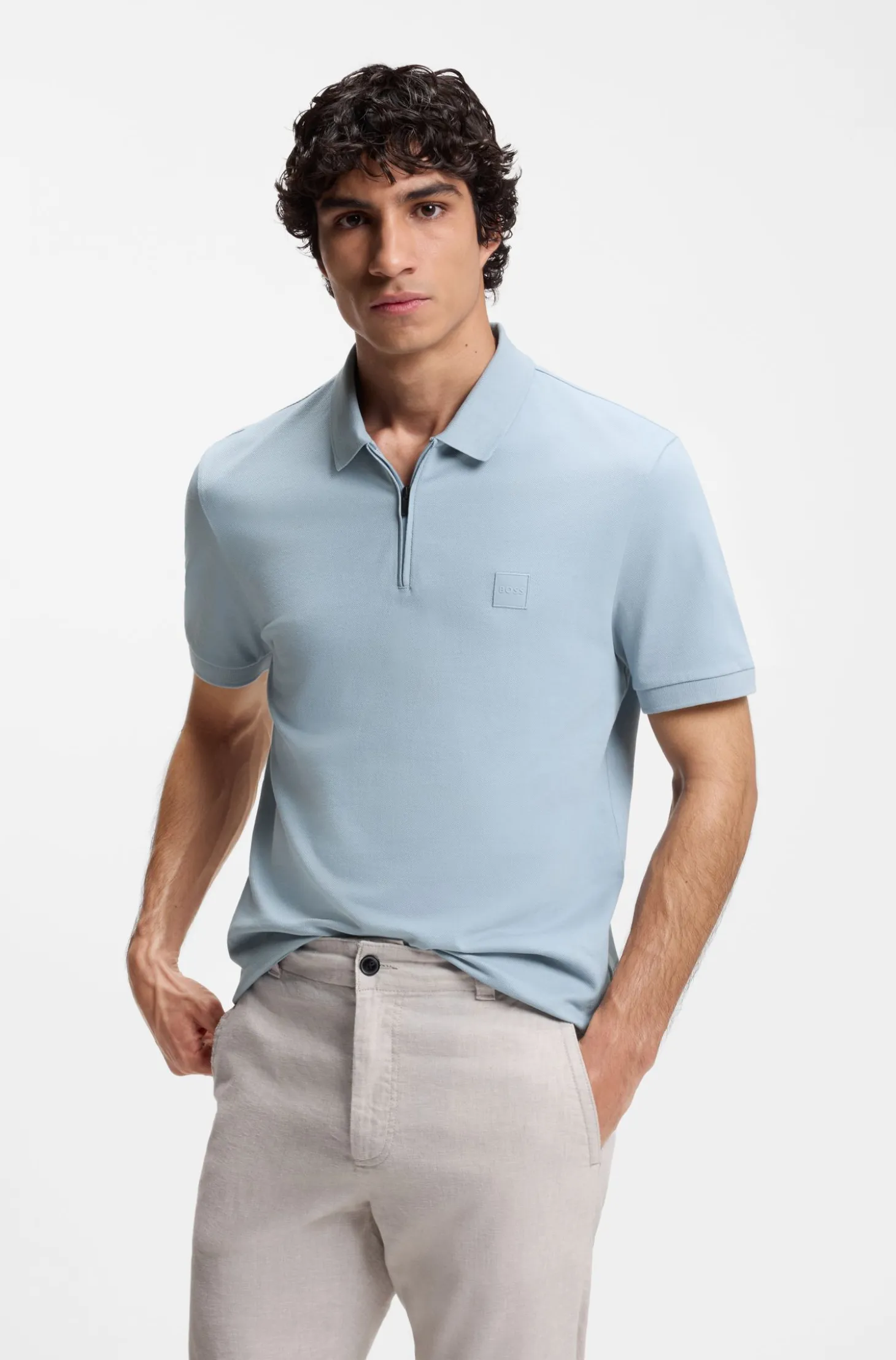 Slim-Fit Poloshirt aus Stretch-Baumwolle mit Reißverschluss