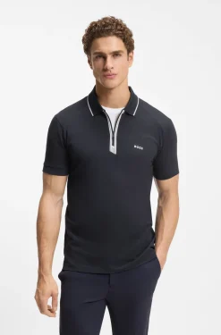 Slim-Fit Poloshirt mit Reißverschlussleiste