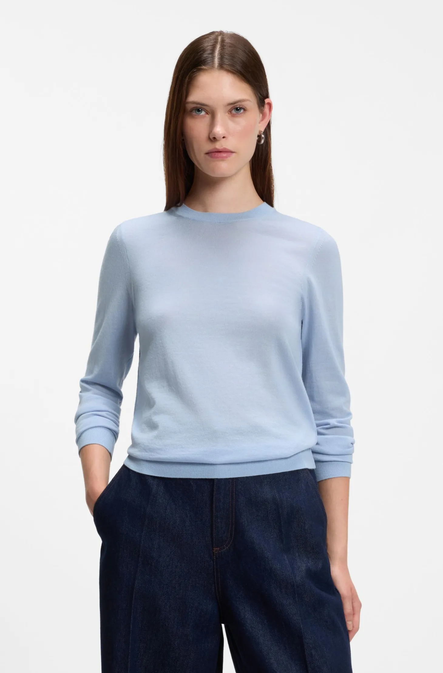 Slim-Fit Pullover aus Merinowolle mit Rundhalsausschnitt