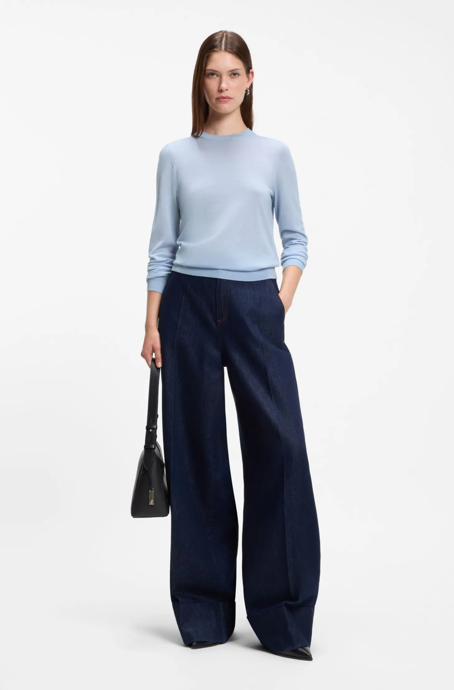 Slim-Fit Pullover aus Merinowolle mit Rundhalsausschnitt