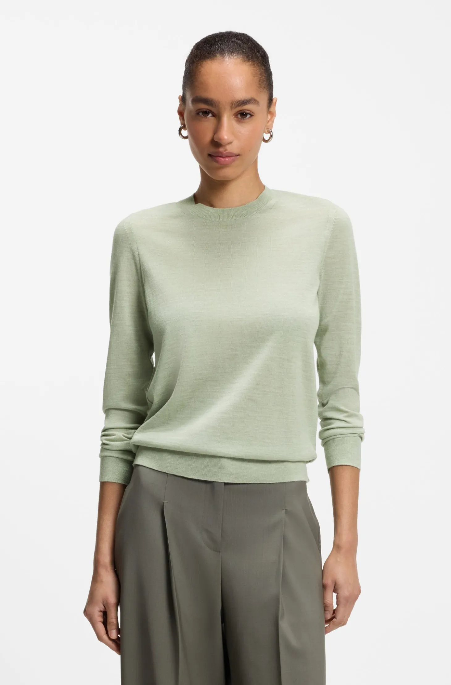 Slim-Fit Pullover aus Merinowolle mit Rundhalsausschnitt