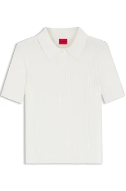 Slim-Fit Pullover mit Polokragen und Rippstruktur