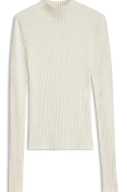 Slim-Fit Pullover mit Stehkragenausschnitt und Rippstruktur