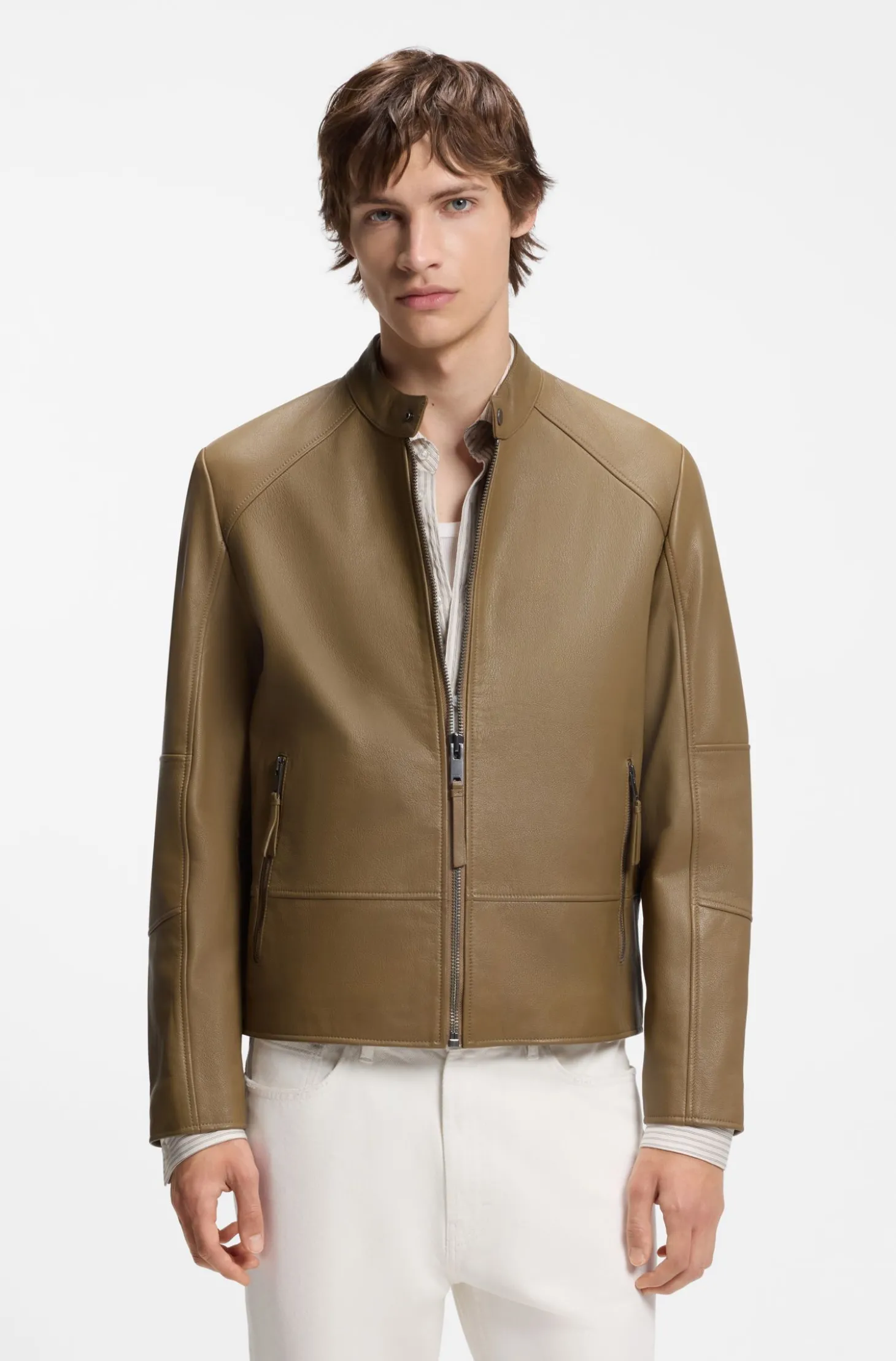 Slim-Fit Racer-Jacke aus Glattleder