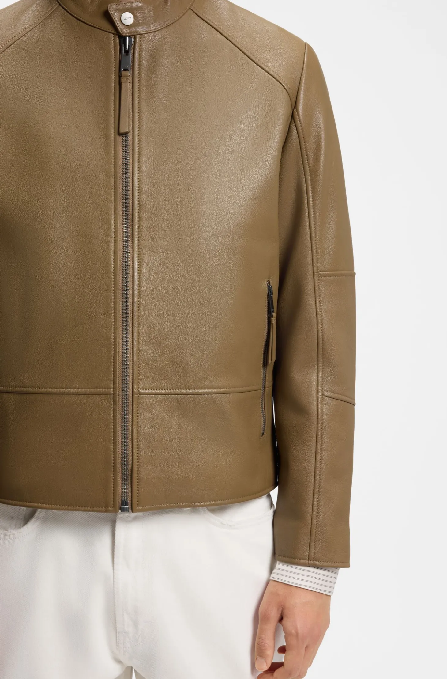 Slim-Fit Racer-Jacke aus Glattleder