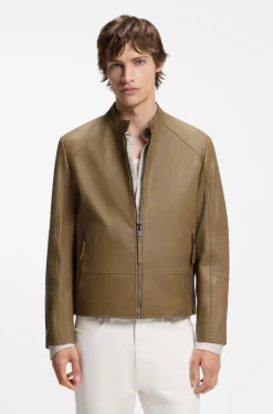 Slim-Fit Racer-Jacke aus Glattleder