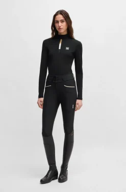 Slim-Fit Reithose mit hohem Bund und Kniebesatz