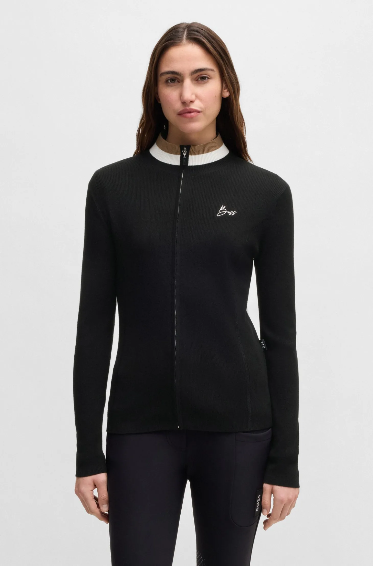 Slim-Fit Reitsport-Strickjacke mit Rippstruktur