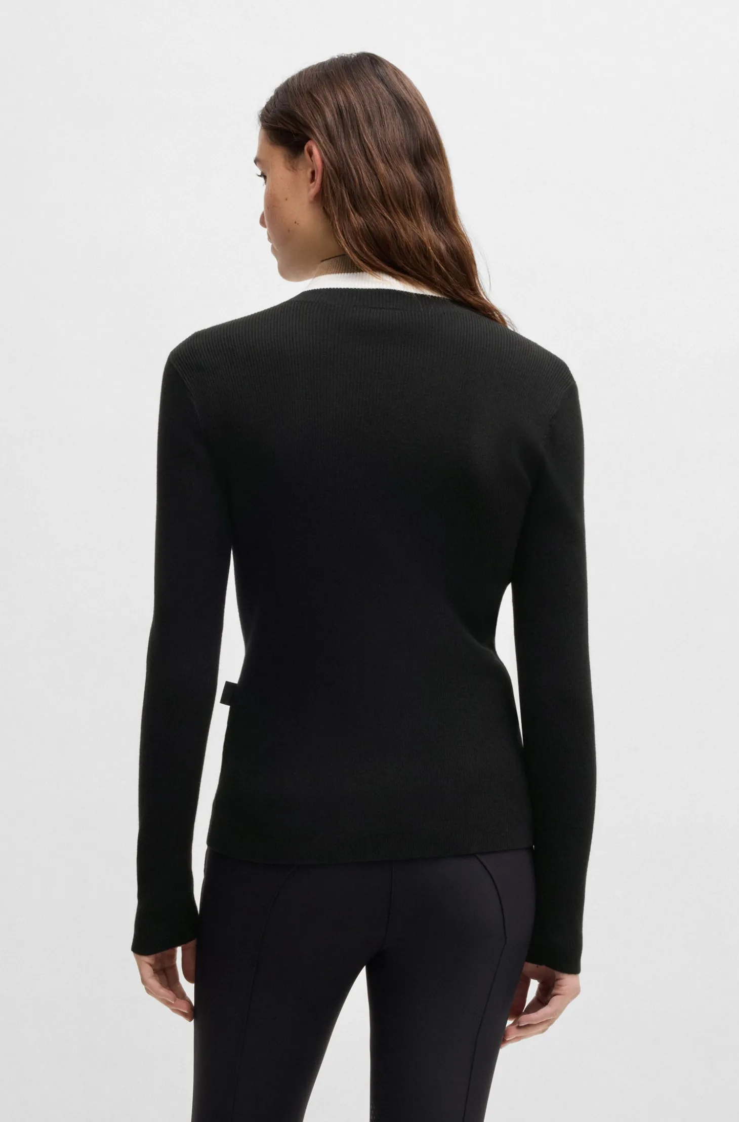 Slim-Fit Reitsport-Strickjacke mit Rippstruktur