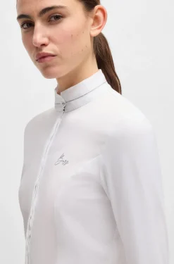 Slim-Fit Reitsport-Turnierbluse mit Kristall-Details
