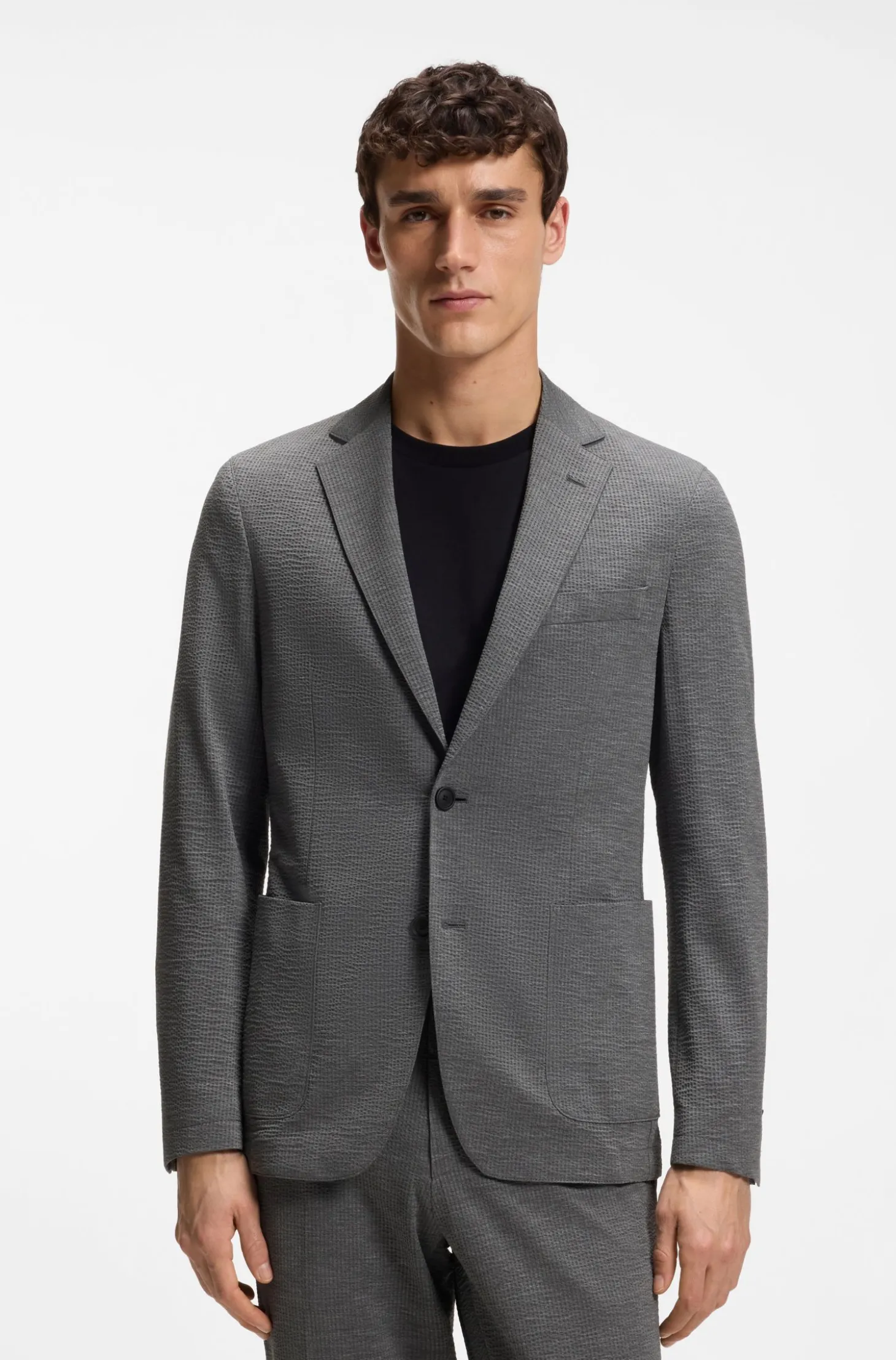 Slim-Fit Sakko aus funktionalem Stretch-Seersucker