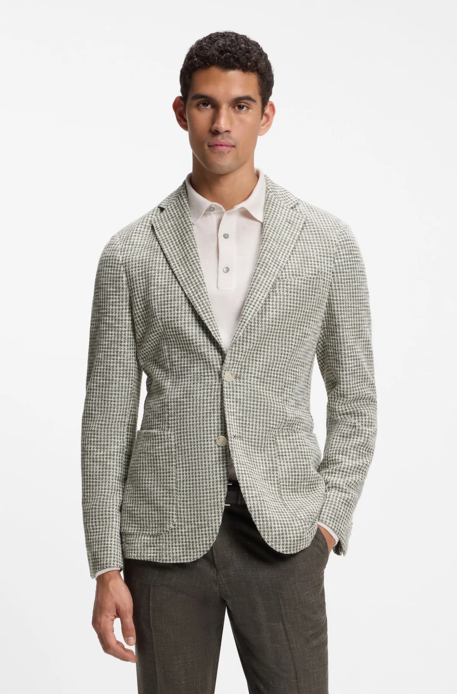 Slim-Fit Sakko aus gemustertem Baumwoll-Mix