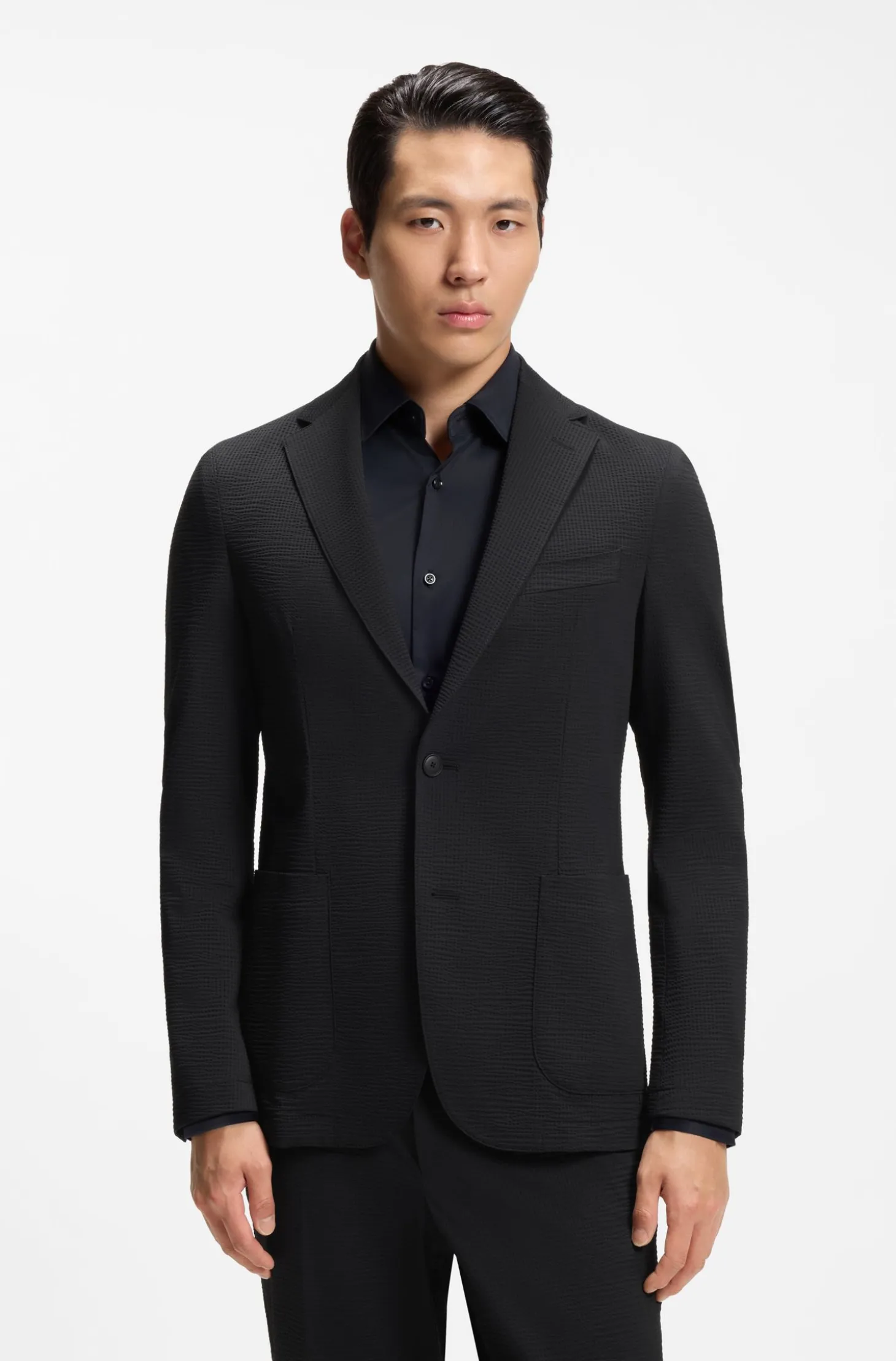 Slim-Fit Sakko aus Stretch-Seersucker