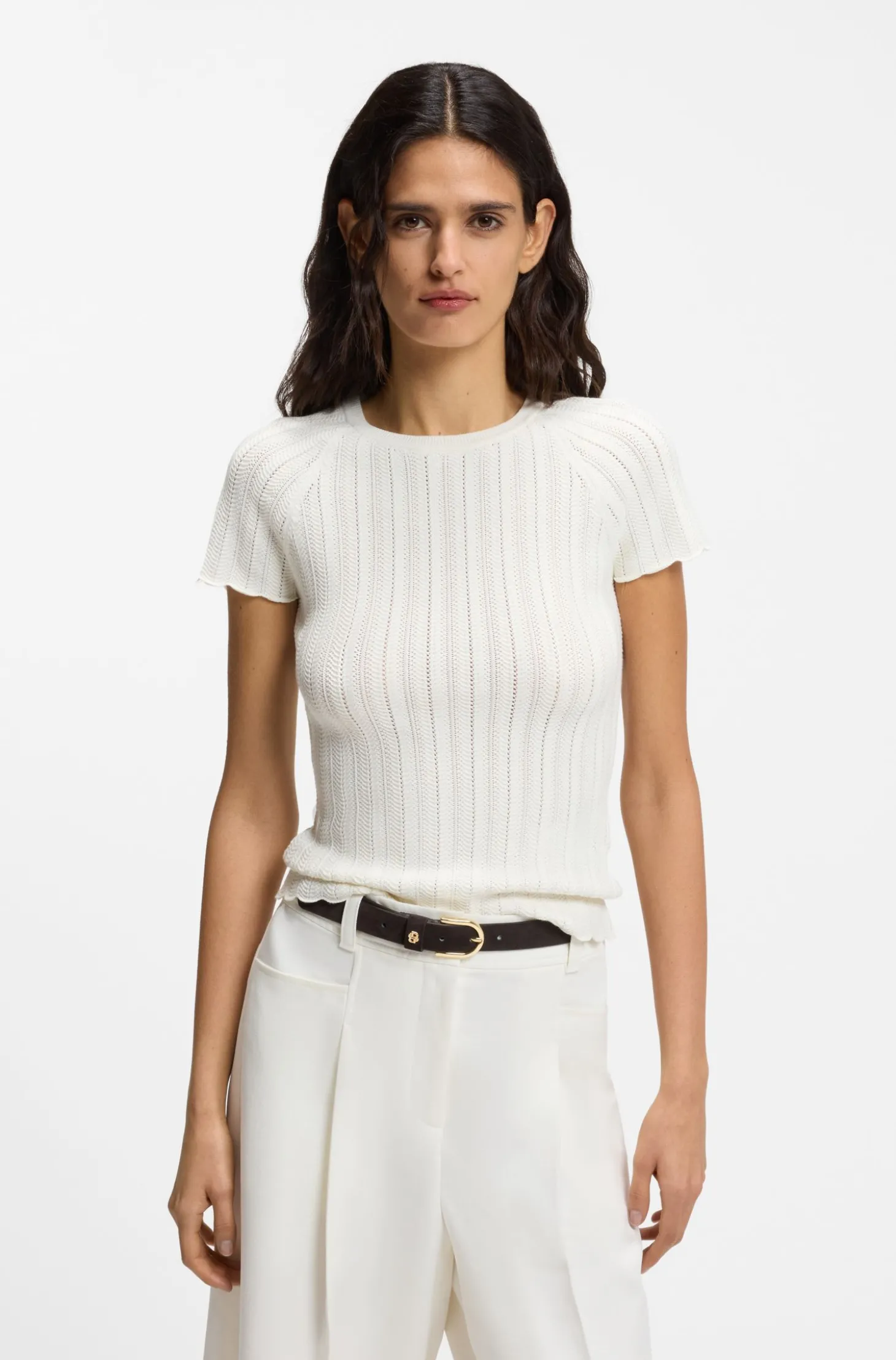 Slim-Fit Strickpullover mit Wellenstruktur
