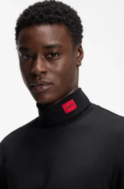 Slim-Fit T-Shirt aus Baumwolle mit Stehkragen und Logo am Kragen